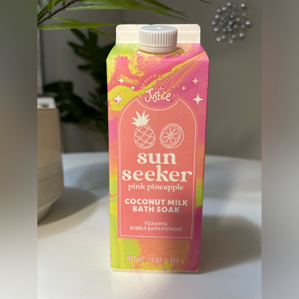 Sun Seeker Pink Pineapple Coconut Milk Foaming Bubble Bath Powder 14Oz Justice